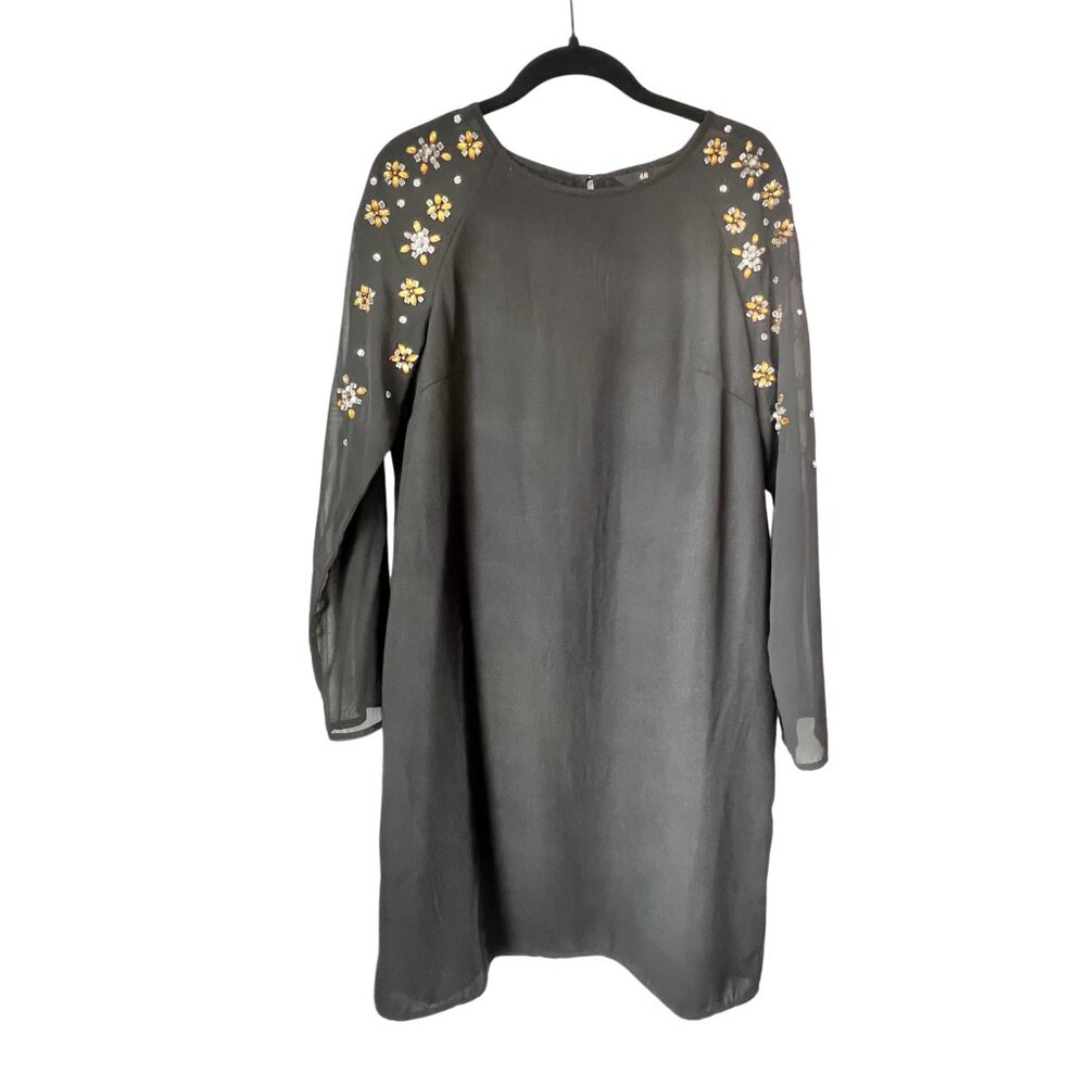 H&M Fully Lined Black Embellished Long Sleeve Dress